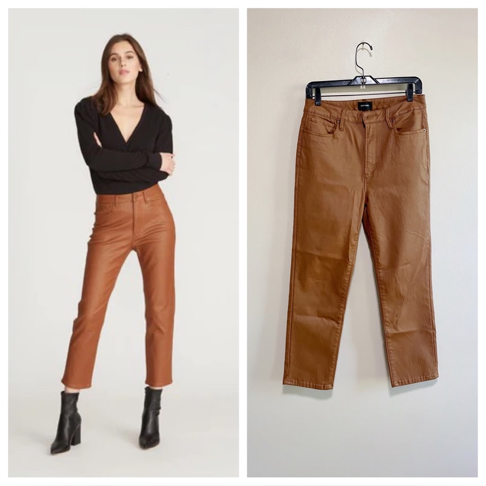 Driftwood Brown Meg Coated Faux Leather Cropped Pants, Size 27